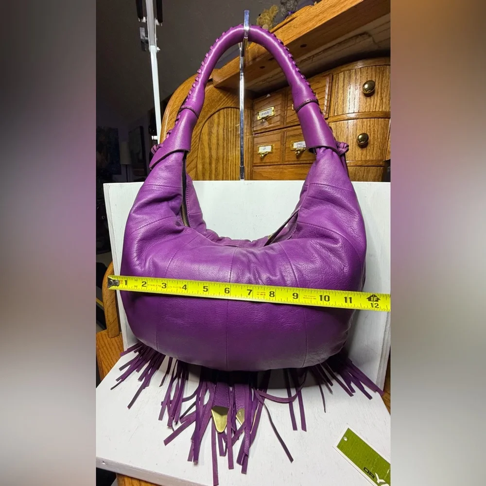 NWT orYANY Angie Lamb Leather Fringe Hobo - Purple - Picture 3 of 7